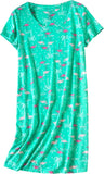 PNAEONG Women's Cotton Nightgown Sleepwear Short Sleeves Shirt Casual Print Sleepdress, Green Flamingo, Small