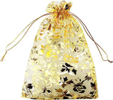 brown leaf 12X17cm Transparent Printed Golden Organza Potli Bags Jewellery Pouch Best for Wedding Diwali Rakhi Party Supply Birt