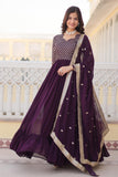 Weadni Georgette Embroidered Work Anarkali Kurta Set For Women (In Alpha L Regular Wine),WINE,L,Georgette,Anarkali,