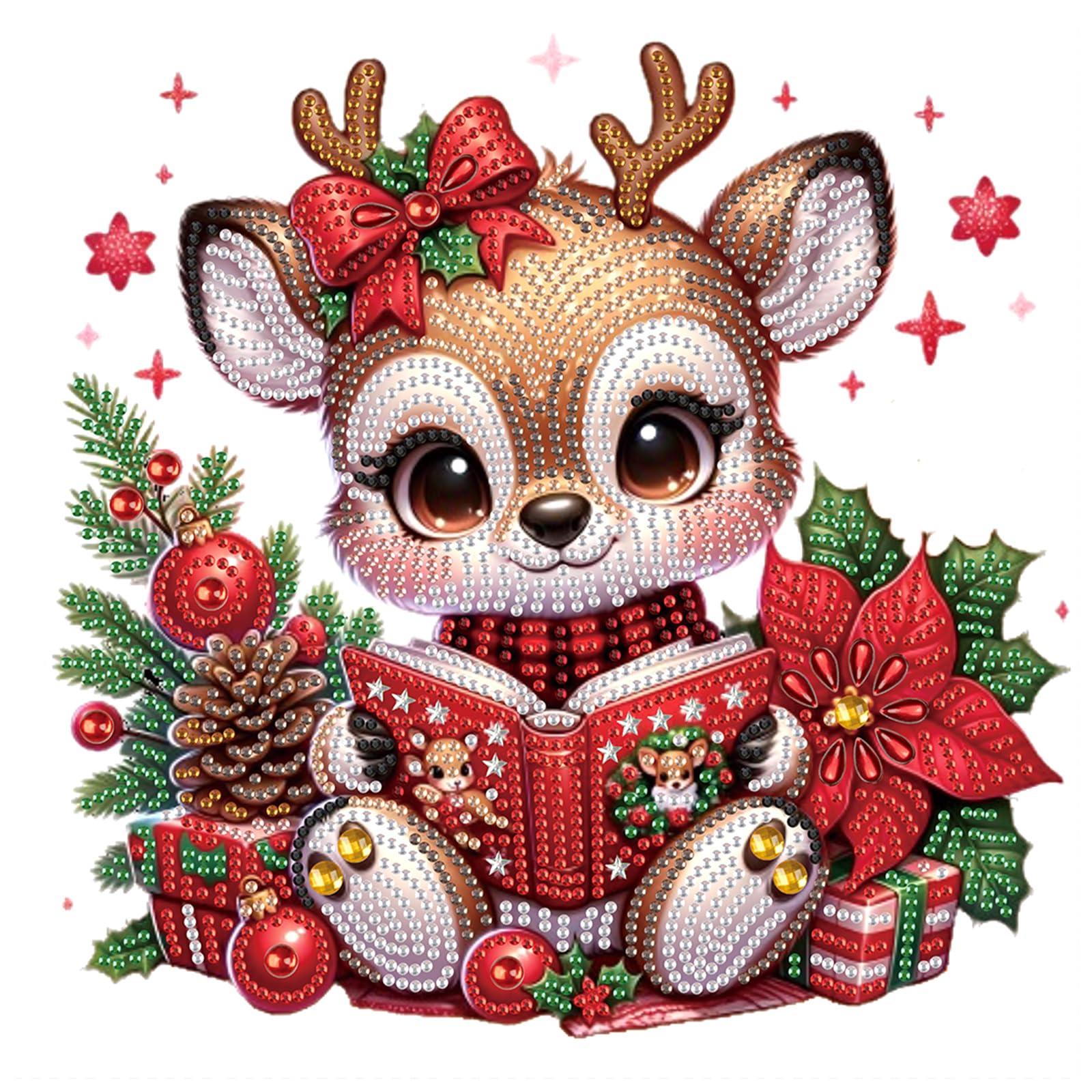 MVVMTOP Christmas Diamond Art Painting Kit, 5D DIY Deer, Special Shape Crystal Diamond Partial Diamond Art Painting Mosaic Handi