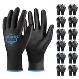 OKIAAS Work Gloves for Men,Ultra Thin and Lightweight Working Gloves with Grip, 12 Pairs Bulk Pack Construction Gloves with Poly