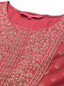 Anubhutee Women'S Rayon Embroidered Mirror Work Anarkali Kurta Suit Set With Dupatta & Pants Abwsd2352_Fs_M_Fuchsia