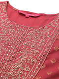 Anubhutee Women'S Rayon Embroidered Mirror Work Anarkali Kurta Suit Set With Dupatta & Pants Abwsd2352_Fs_M_Fuchsia