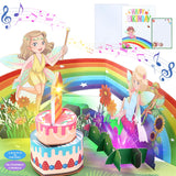 FaCraft Musical Birthday Cards for Girls - 3D Handmade Fairy Birthday Card with Music and Lights, Blowable Candle, with Envelope