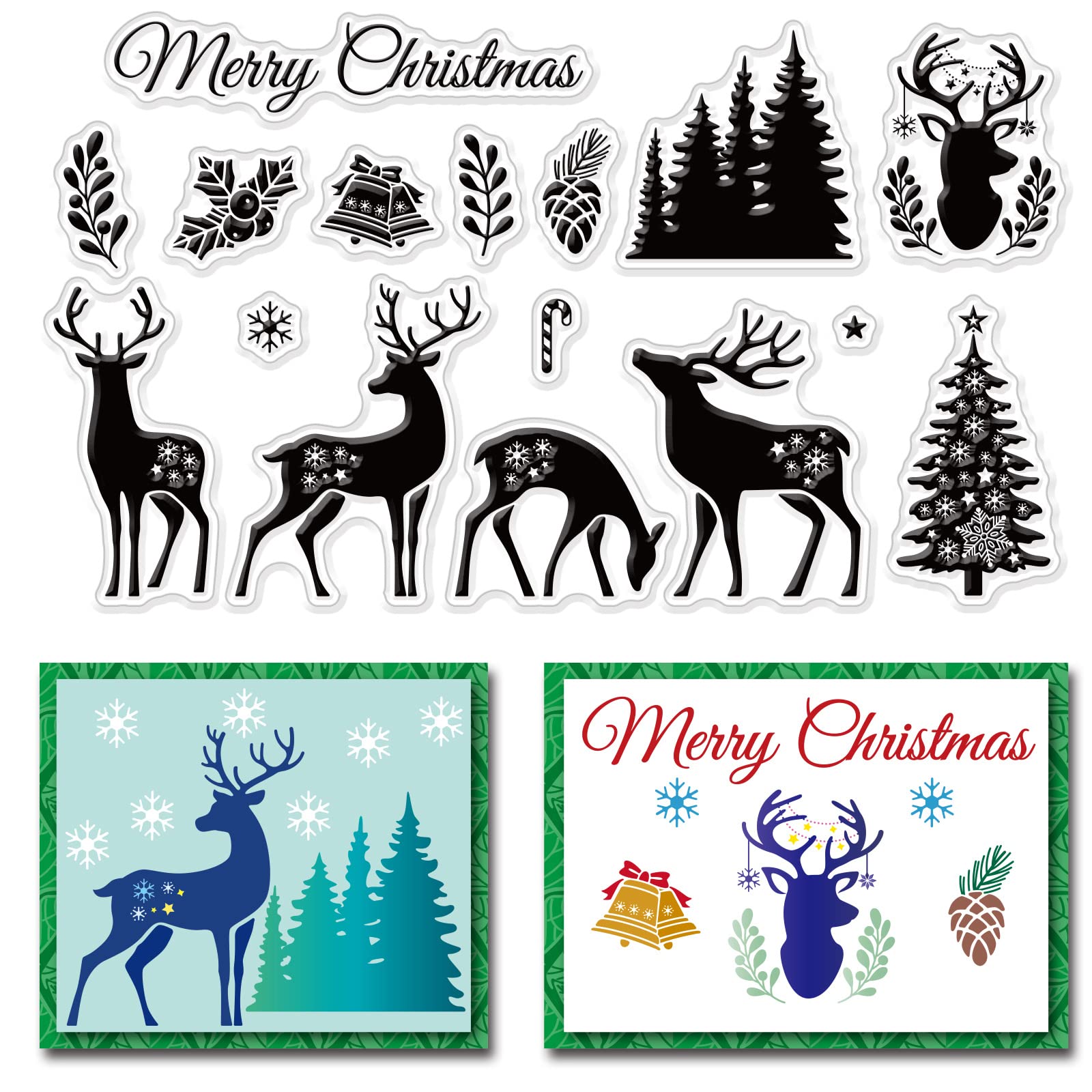 CRASPIRE Christmas Clear Stamps Merry Christmas Deer Elk Tree Transparent Silicone Stamps Decoration Scrapbooking for Card Makin
