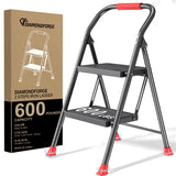 Step Ladder Foldable Folding Stool - for Home Adults Kitchen 2 Stepping Extension Tall Heavy Duty with Handrails - Closet Stepst
