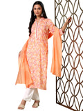 Libas Womens Printed Cotton Blend Straight Kurta With Trousers And Dupatta