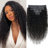 18 Inches Seamless Kinky Curly Clip in Hair Extensions Real Human Hair #1B Natural Color Brazilian Virgin 3c 4a Curly Clip ins H