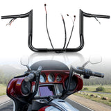 TIGERSGATE Black PRE-WIRED 12 Meathook Monkey Bar 1 1/4 Ape Hangers Handlebars for Harley Miter Cut 2016-2023 Street Glide/Elect