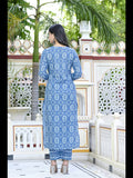 Anni Designer Women'S Cotton Blend Printed Straight Kurta With Pant (Pana Blue-Cmd_Xl_Blue_X-Large),Blue,XL,Cotton Blend,Regular,Kurta