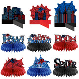 Outus 9 Pcs Spider Birthday Party Decorations Spider Honeycomb Centerpiece 3D Table Topper Standing Decorations Hero Web Theme P