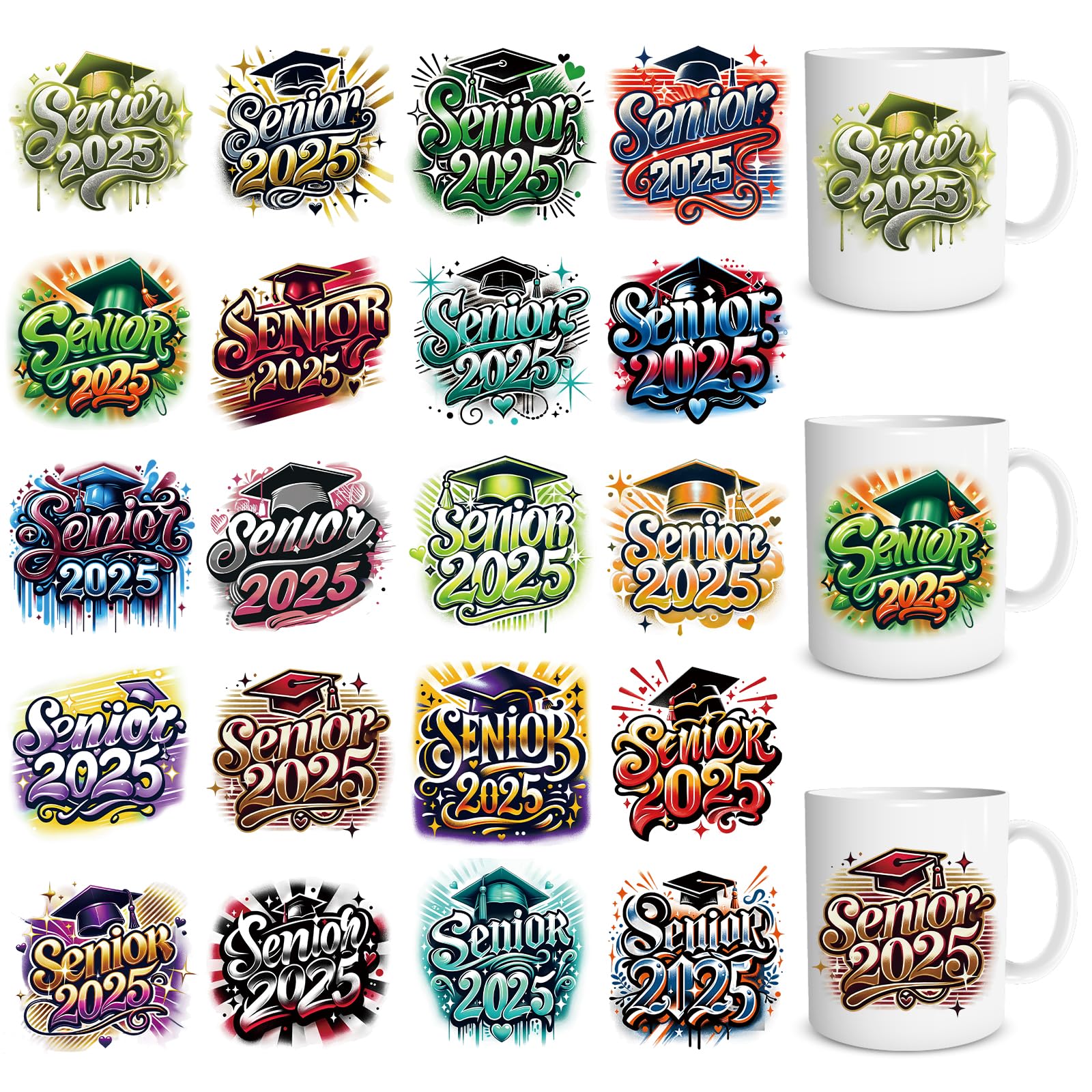 Shejdgart Graduation UV DTF Cup Wraps - 20 Sheets Senior 2025 UVDTF Decals for 16 OZ Glass, Graduated 2025 Stickers for Students