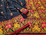 Gosriki Women'S Jute Silk Printed With Mirror Work And Tassels Saree With Blouse Piece (Gngsu-Black-Gs_Black_Freesize),Black,,B0BXY5G3X2