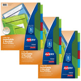 Avery Dividers for 3 Ring Binders, 5Tab Binder Dividers, TwoPocket Plastic Binder Dividers, Insertable Big Tabs, Multicolor, 3