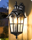 EDISHINE 20.2 Large Motion Sensor Outdoor Wall Lights, Dusk to Dawn Exterior Sconce with Water Ripple Glass, Waterproof Outside 