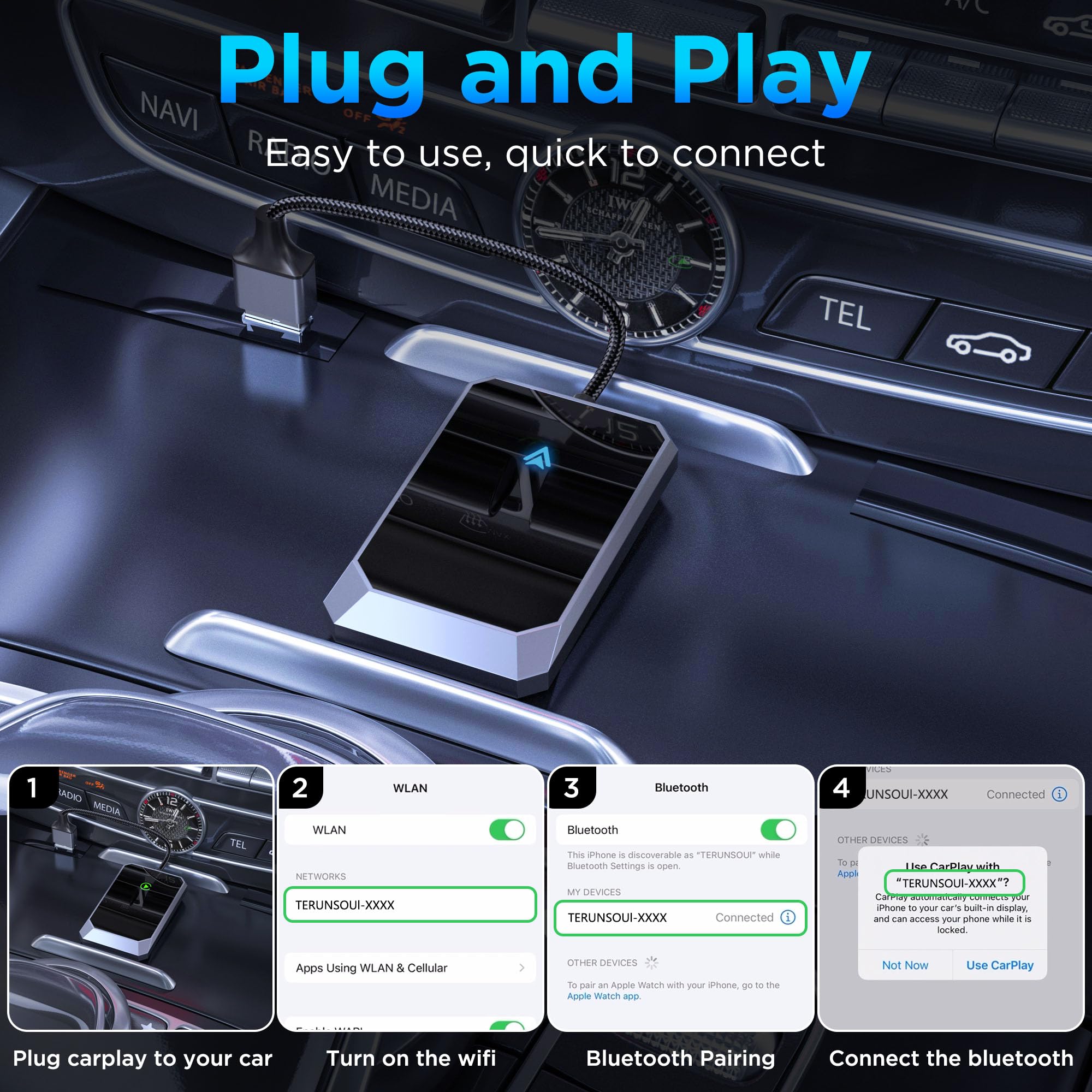 Android Auto Wireless Adapter for Factory Wired Android Auto - Instant Connection, Converts Wired to Wireless, Compatible with A