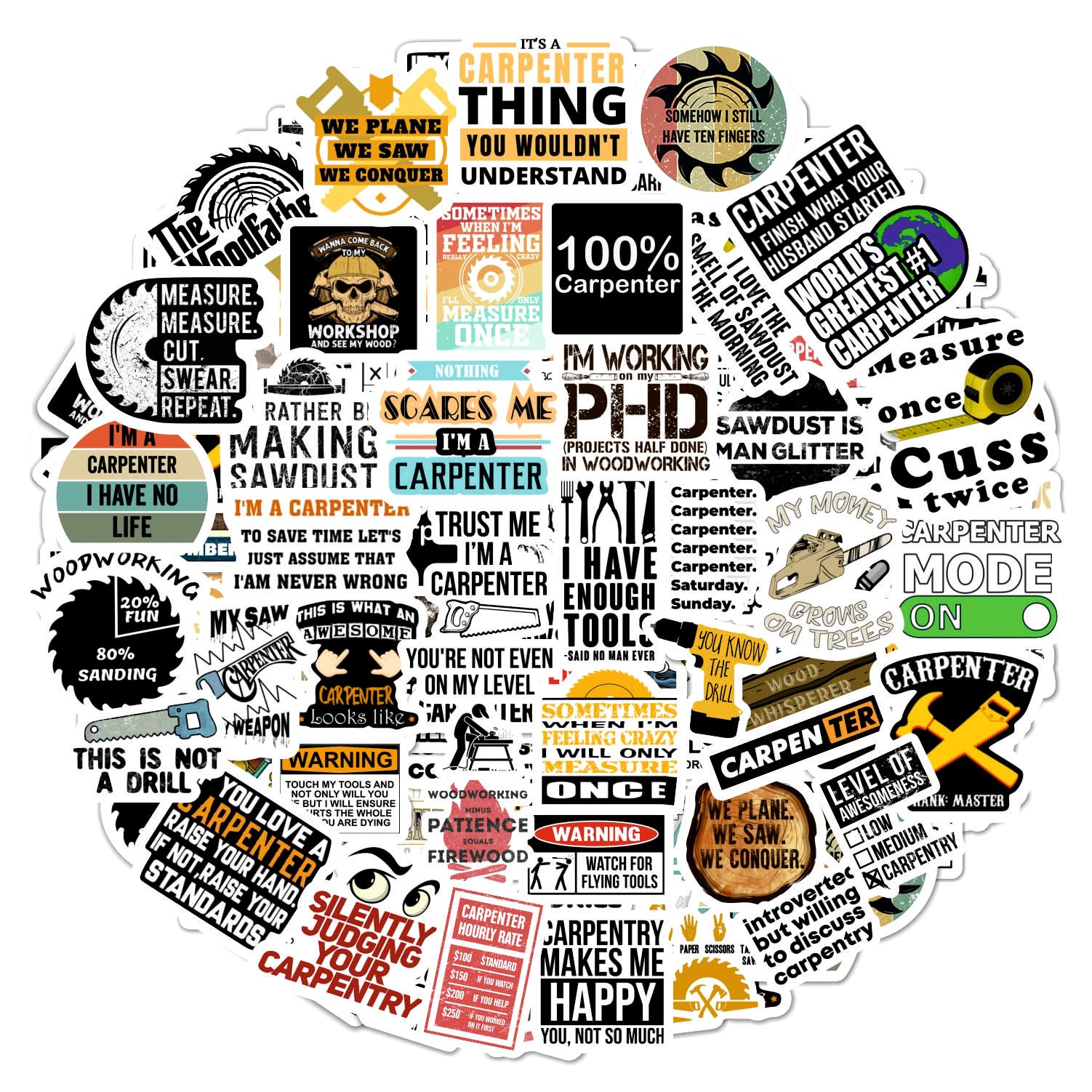 100Pcs Funny Carpenter Stickers for Hard Hats - Union Carpenter Sticker Pack & Decals, The Carpenters Gift, Funny Carpenter Gift