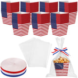 Pajean 24 Pcs 4th of July Treat Boxes with Gift Bags and Ribbon Patriotic Gift Boxes Red White Blue American Flag Goodie Cookies