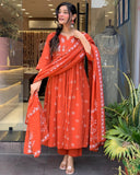 Gosriki Women'S Rayon Viscose Anarkali Printed Kurta With Pant & Dupatta (Etasha Orange-Gs_S_Orange_Small),Orange,,B0F9X8PD4Q