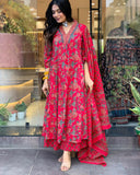 Anni Designer Women'S Rayon Viscose Anarkali Printed Kurta With Palazzo & Dupatta (Cia Pink-Vks01_5Xl_Pink_Xxxxx-Large),Pink,5XL,,,