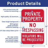 (2 Pack) Private Property No Trespassing Sign, Violators Will Be Prosecuted, 18 X 12 Engineer Grade Reflective Sheeting Rust Fre