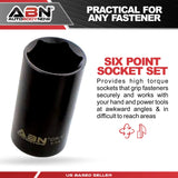 Abn Impact Socket Set - 17 Piece 1/2 Inch Deep Impact Driver Sockets And Extension Bars, 6 Point Sae Socket Set