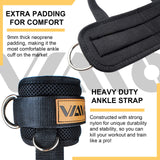 VAIIO Ankle Straps for Cable Machines,Adjustable Comfort fit Neoprene, Reinforce Double D-Ring - Premium Ankle Cuffs to Improve