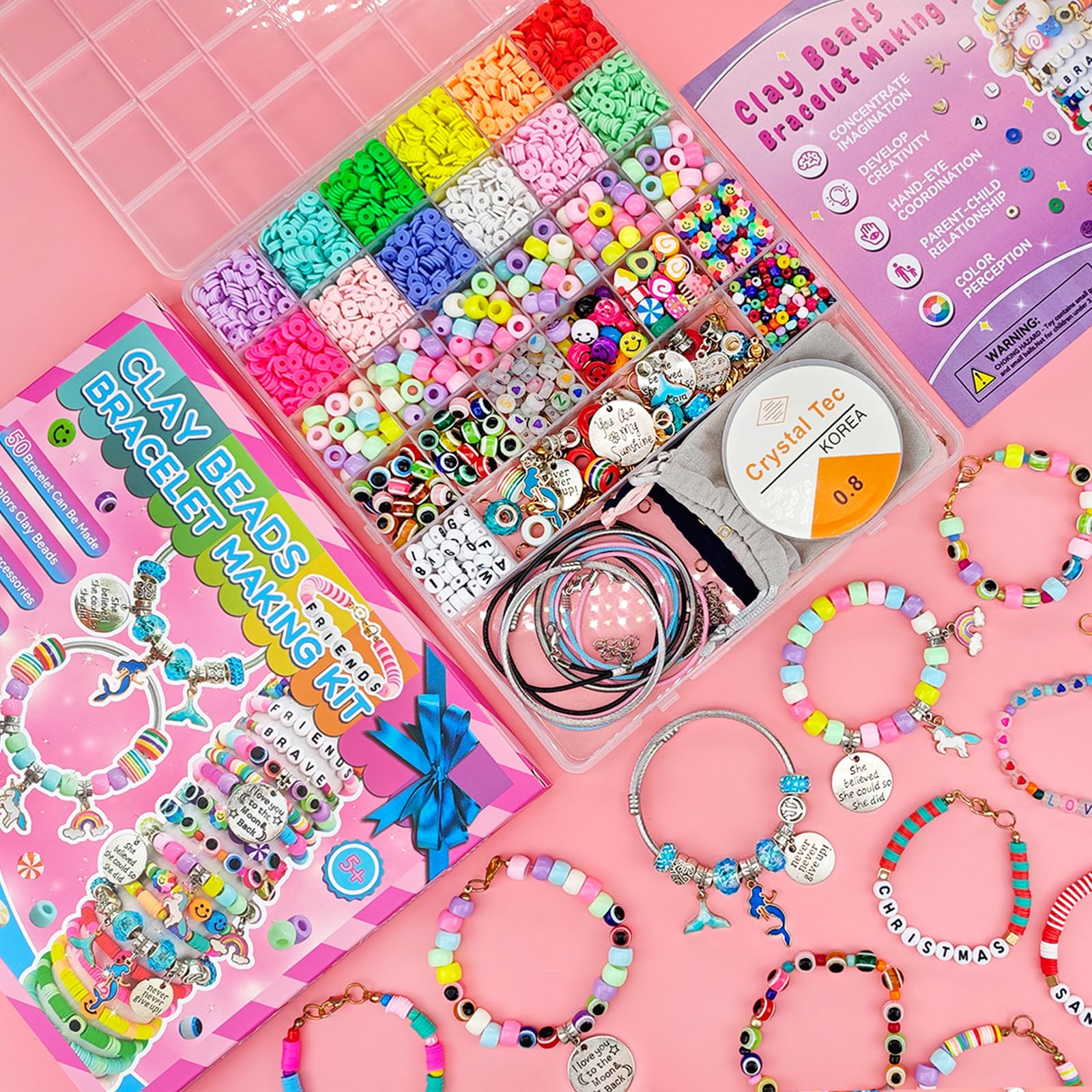 leitait Girls Toys Bracelet Making Kit -3400pcs Beads for Charm Jewelry Making Kit Supplies, Unicorn/Mermaid Crafts Birthday Chr