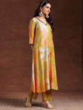 Libas Women Silk Blend Printed Co Ord Set (36846O, Yellow, Large