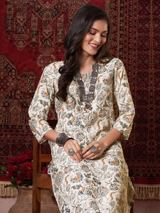 Anni Designer Women'S Rayon Viscose Straight Printed Kurta With Pant (Tirah Cream-Vks01_Xxl_Cream_Xx-Large),Cream,2XL,,,