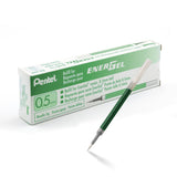 Pentel Refill Ink For EnerGel Gel Pen, (0.5mm), Needle Tip, Green Ink, Box of 12 (LRN5D)