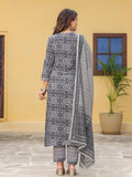 Gosriki Women'S Cotton Blend Straight Printed Kurta With Pant & Dupatta (Nihira Black-Nrg-Gs_M_Black_Medium),Black,,B0CFFFXW45