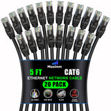 Maximm Cat 6 Ethernet Cable 5 ft (20-Pack) - High-Speed LAN Cable, Internet Cable, Patch Cable, and Network Cable - UTP, 10Gbps,