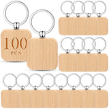 Yinkin 100 Pcs Wooden Keychain Blanks Bulk Laser Engraving Key Chain Unfinished Wooden Key Ring Tag for DIY Gift Crafts (Square)