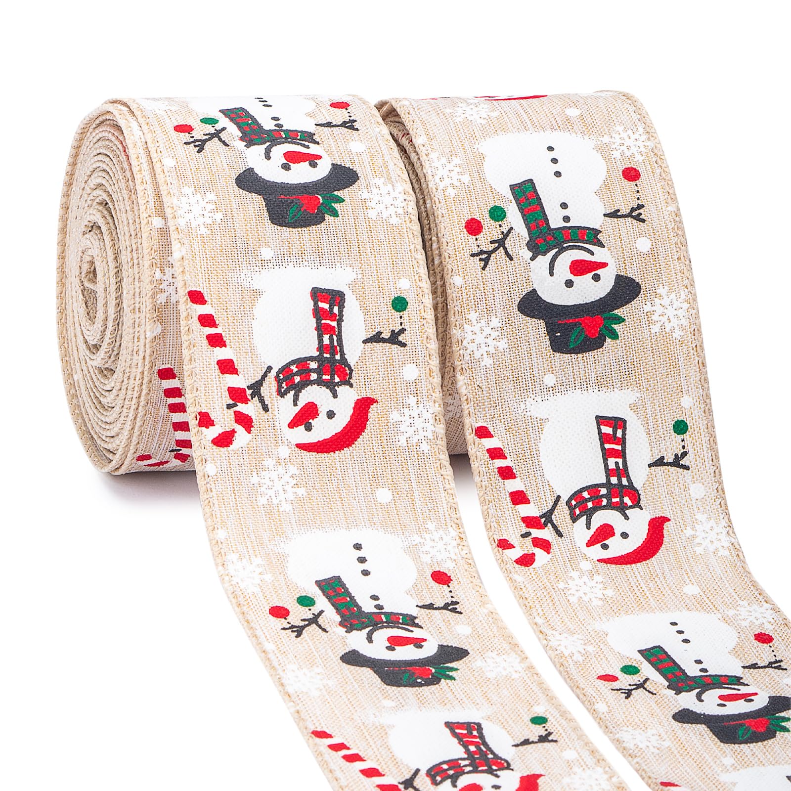 Snowman Burlap Wired Edge Ribbon,2 Inch x 20 Yard,Christmas Natural,Solid for Big Bow,Wreath,Tree, Outdoor Decoration (Natural, 
