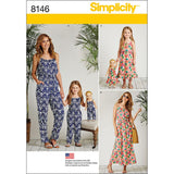 Simplicity 8146 Matching Sets for Misses, Child, and Doll Jumpsuit and Maxi Dress Sewing Pattern, XSXL