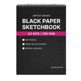 Artelefant Artist Spiral Black Paper Sketchbook | A3 Size, 42x30 cm | 180 GSM, 80 Pages | Hardbound Sketch Book | Elastic Closur