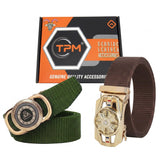 Tpm MenS Nylon Belt Combo Pack Of 2 With Designer Metal Buckles Adjustable Stylish Belts With Premium Gift Box For Casual Wear