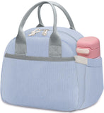 Carry bloom Lunch Box for Women, Insulated Lunch Bag Cute Corduroy Lunchbag Reusable Lunchbox for Work (blue corduroy)