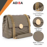 Adisa Women'S Girls Quilted Cross Body Sling Bag With Gold Chain (Sl5136) (Olive),Olive,,B0DDC8NFXD