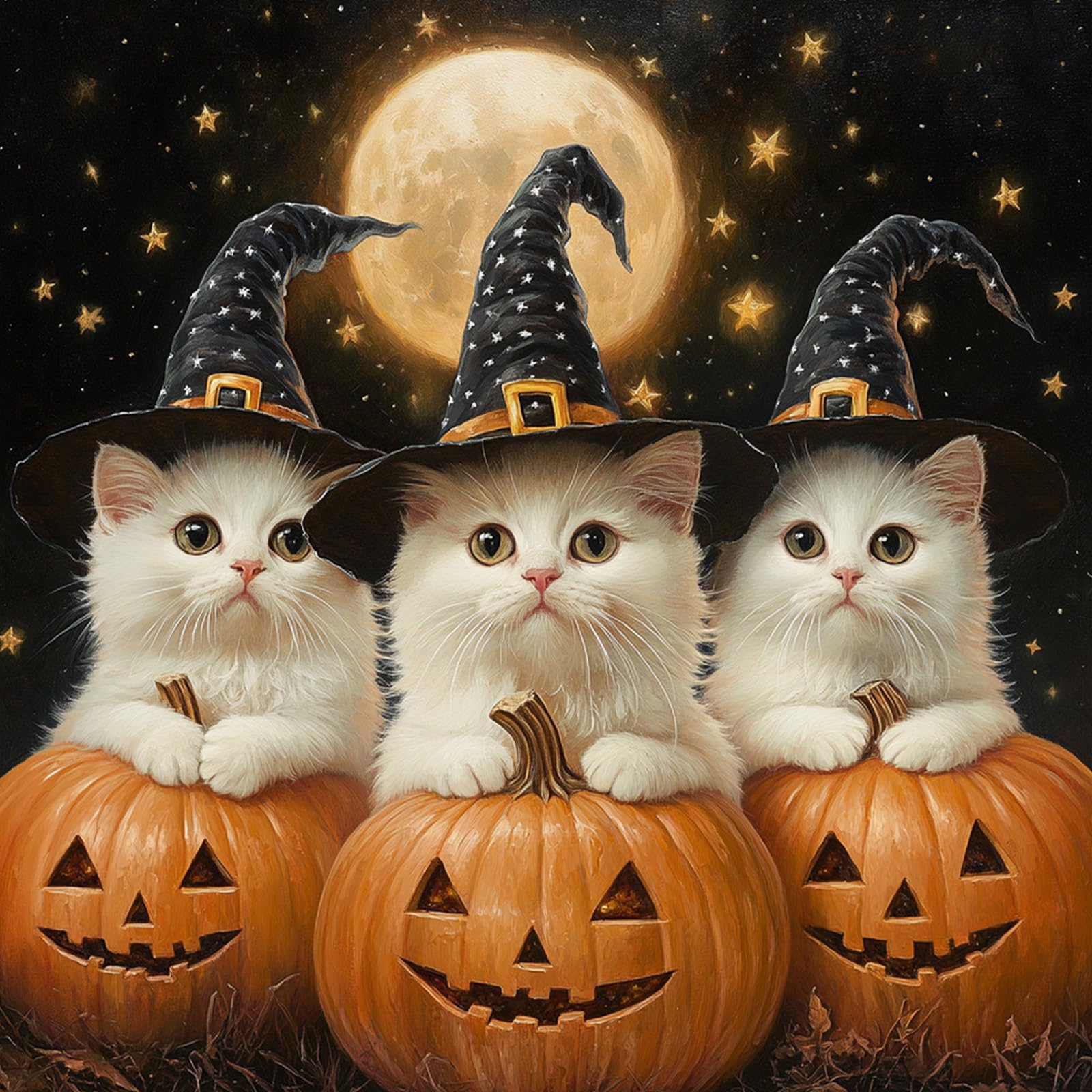 RICUVED Cats Diamond Art Kits for Adults, Halloween Diamond Painting Kits for Beginners, Pumpkin DIY 5D Full Round Drill Gem Cry