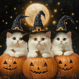 RICUVED Cats Diamond Art Kits for Adults, Halloween Diamond Painting Kits for Beginners, Pumpkin DIY 5D Full Round Drill Gem Cry