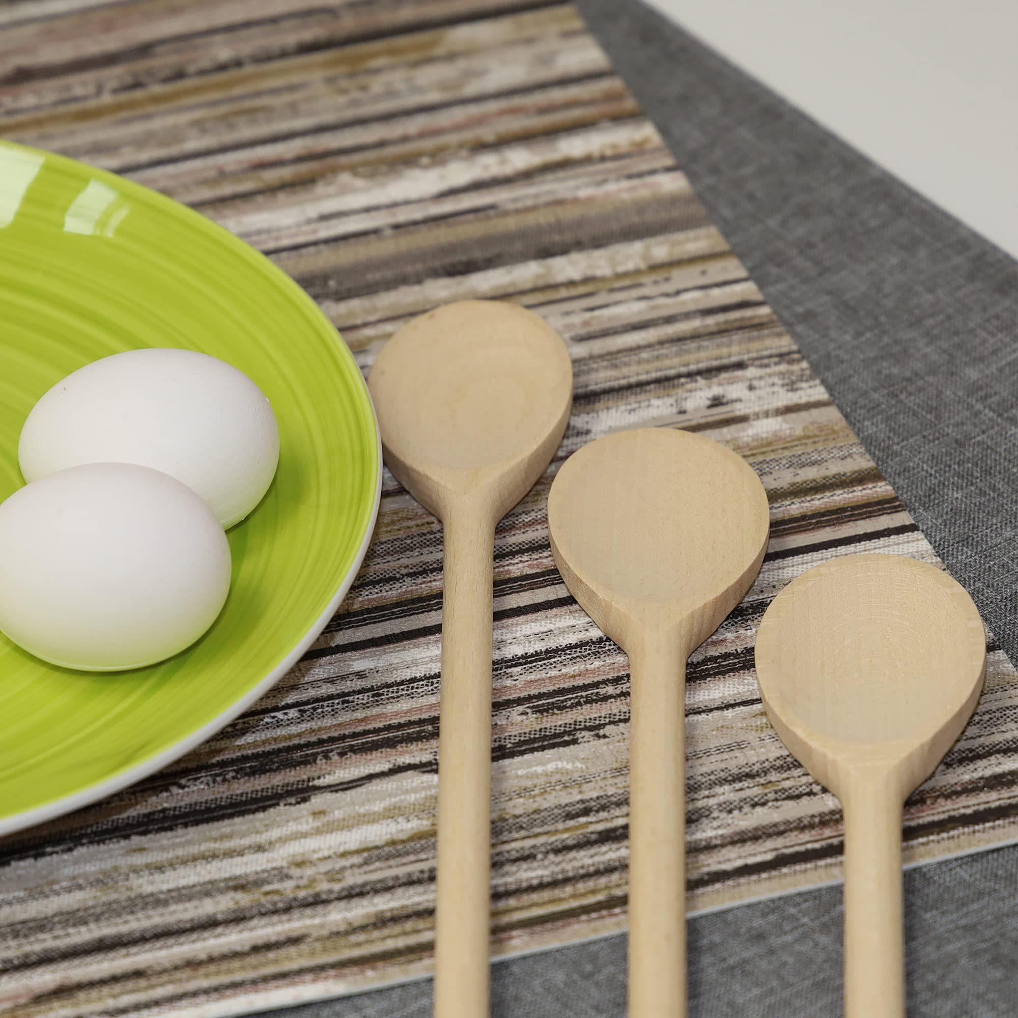 12 Inch Long Wooden Spoon Set by BICB | Natural Beechwood Mixing Spoons for Baking, Cooking & Stirring | Set of 3 Long Wooden Sp