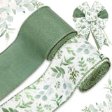 JarThenaAMCS Greenery Wired Edge Ribbon 20 Yards Green Eucalyptus Leaves Fabric Craft Ribbon for Spring Baby Shower Wedding Gift