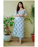Gosriki Women'S Cotton Blend Printed Straight Kurta With Pant (Dhara White-7Nw-Gs_S_White_Small),White,,B0C4T7JNY7