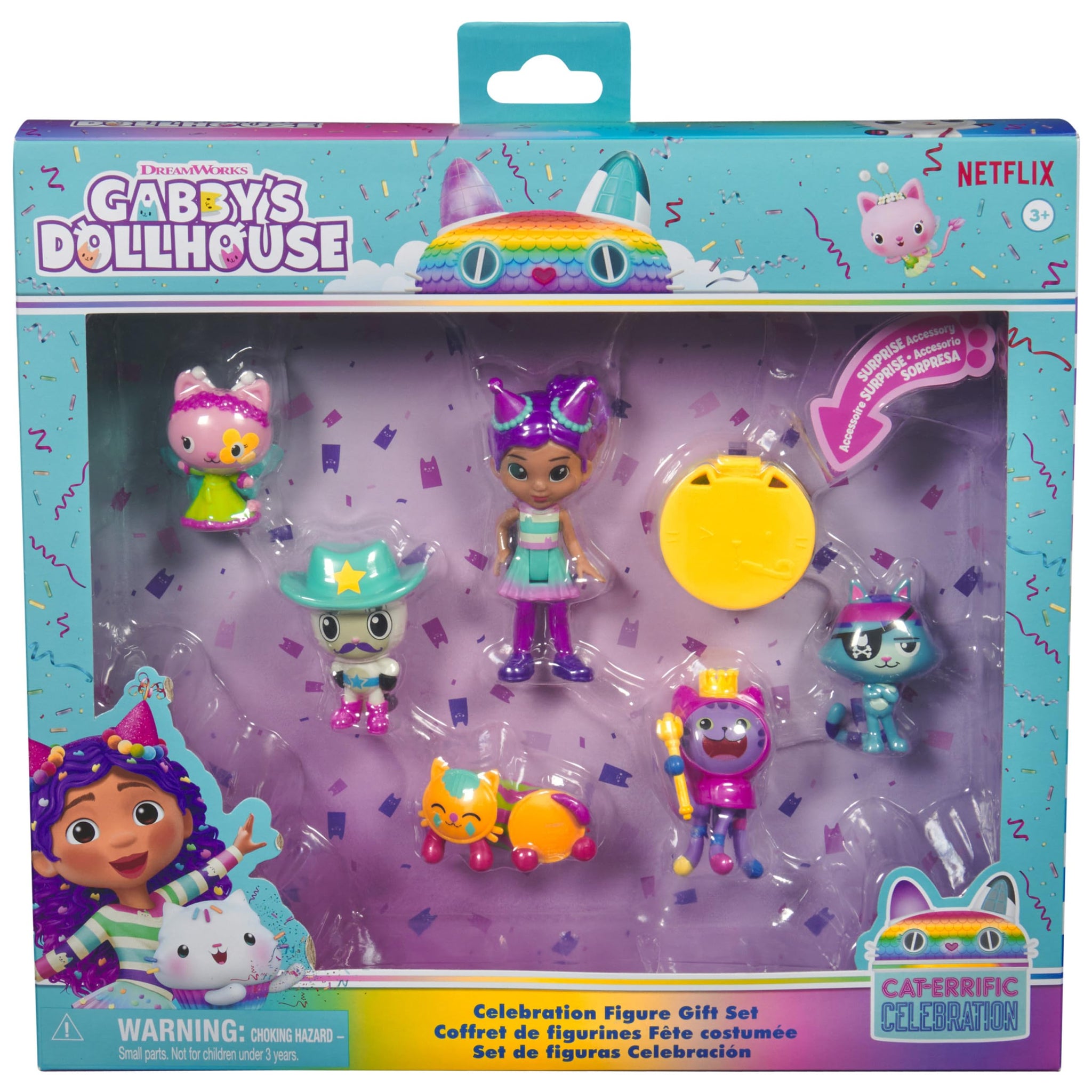 Gabby's Dollhouse, Celebration Themed Figures with Gabby Girl, 5 Cat Toy Figures, Surprise Toys & Dollhouse Accessories, Kids To