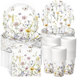 Ziliny 250 Pcs Floral Disposable Tableware Set Spring Floral Paper Cups Plates and Napkins Wildflower Baby Shower Decorations fo