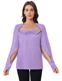 Deyeek Chemotherapy Must Haves for Women Post Shoulder Surgery Shirt Tear Away Side Zippers Long Sleeve Dialysis Shirt Purple 2X