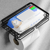 AIDILI Matte Black Toilet Paper Holder with Large Shelf, Self Adhesive Wall Mounted Toilet Paper Roll Holder, Rustproof Tissue R