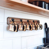 Fribiland Wooden Wall Mount Cup Holder Coffee Mug Stand Utensil Rack Wall Hooks for Kitchen Storage Hook with 5 Metal Hangers.Si